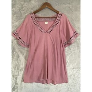 O'Neill‎ Shirt Womens Medium Purple Crochet Trim Boho Top 100% Cotton Tunic